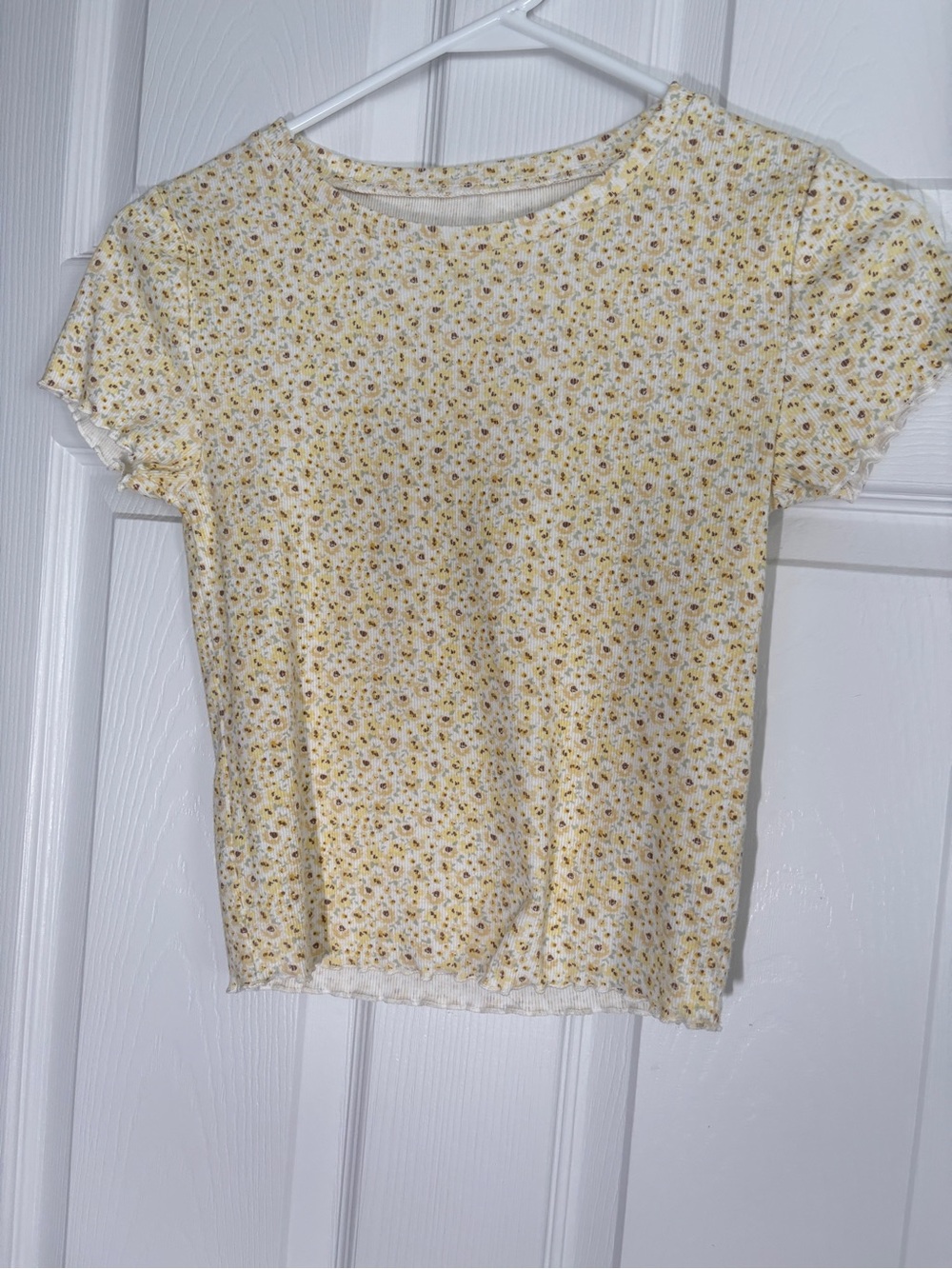 Aeropostale Yellow and Brown Floral Crop Tee